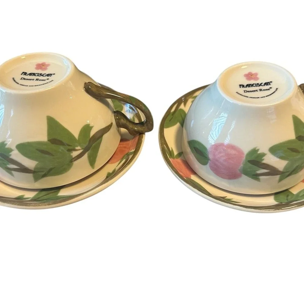 Franciscan Desert, Rose, Earthenware Set‎ of 2 Tea Cups And Saucers